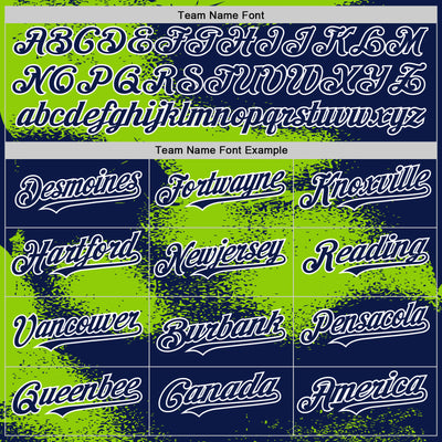 Custom Navy Neon Green-White Abstract Color Blocks Fragment Pattern Bomber Full-Snap Varsity Letterman Hoodie Jacket