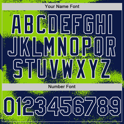 Custom Navy Neon Green-White Abstract Color Blocks Fragment Pattern Bomber Full-Snap Varsity Letterman Hoodie Jacket