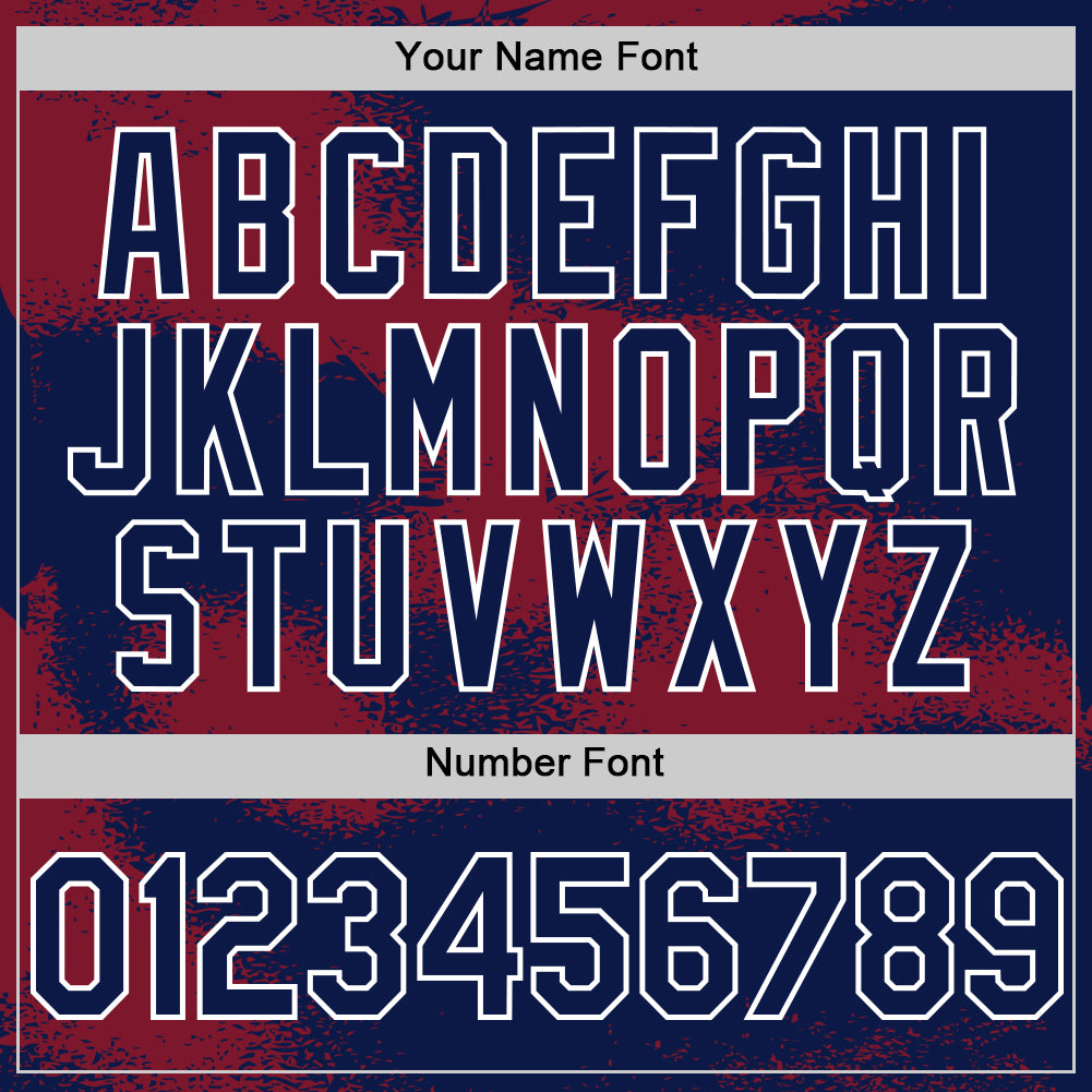 Custom Navy Crimson-White Abstract Color Blocks Fragment Pattern Bomber Full-Snap Varsity Letterman Hoodie Jacket