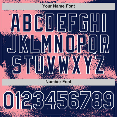 Custom Navy Medium Pink-White Abstract Color Blocks Fragment Pattern Bomber Full-Snap Varsity Letterman Hoodie Jacket