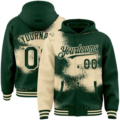 Custom Green Cream Abstract Color Blocks Fragment Pattern Bomber Full-Snap Varsity Letterman Hoodie Jacket