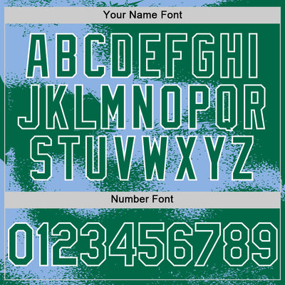 Custom Kelly Green Light Blue-White Abstract Color Blocks Fragment Pattern Bomber Full-Snap Varsity Letterman Hoodie Jacket