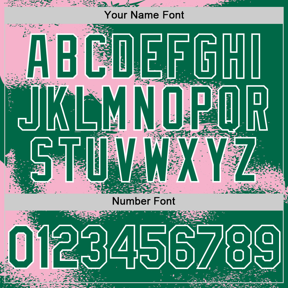 Custom Kelly Green Light Pink-White Abstract Color Blocks Fragment Pattern Bomber Full-Snap Varsity Letterman Hoodie Jacket