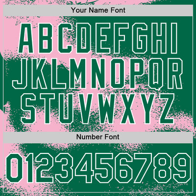 Custom Kelly Green Light Pink-White Abstract Color Blocks Fragment Pattern Bomber Full-Snap Varsity Letterman Hoodie Jacket