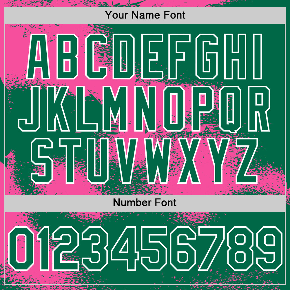 Custom Kelly Green Pink-White Abstract Color Blocks Fragment Pattern Bomber Full-Snap Varsity Letterman Hoodie Jacket