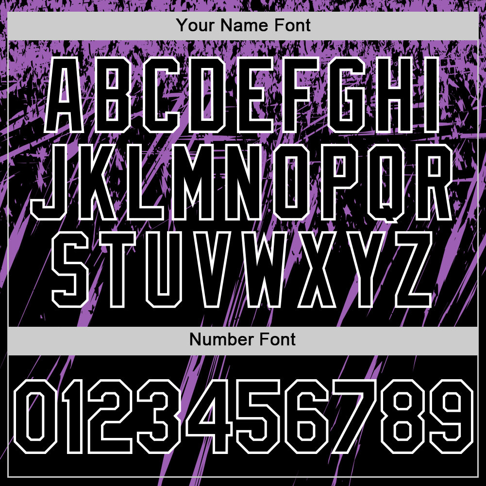 Custom Black Medium Purple-White Splash Bomber Full-Snap Varsity Letterman Hoodie Jacket