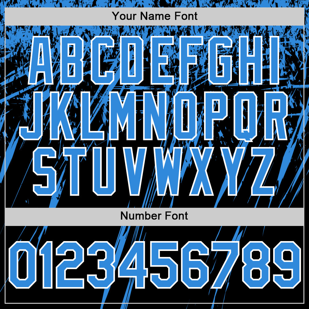 Custom Black Powder Blue-White Splash Bomber Full-Snap Varsity Letterman Hoodie Jacket