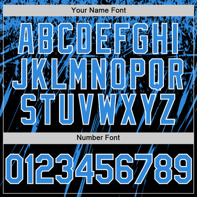 Custom Black Powder Blue-White Splash Bomber Full-Snap Varsity Letterman Hoodie Jacket