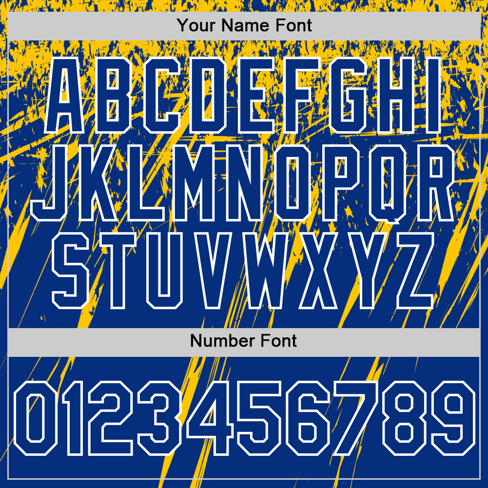 Custom Royal Yellow-White Splash Bomber Full-Snap Varsity Letterman Hoodie Jacket