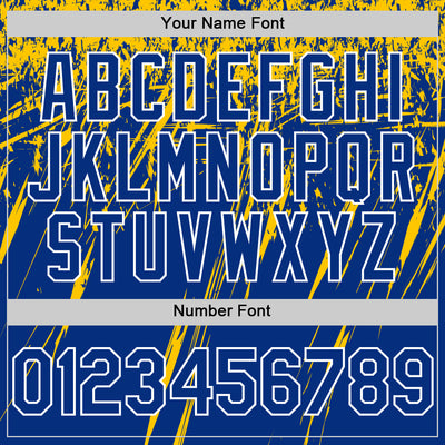 Custom Royal Yellow-White Splash Bomber Full-Snap Varsity Letterman Hoodie Jacket