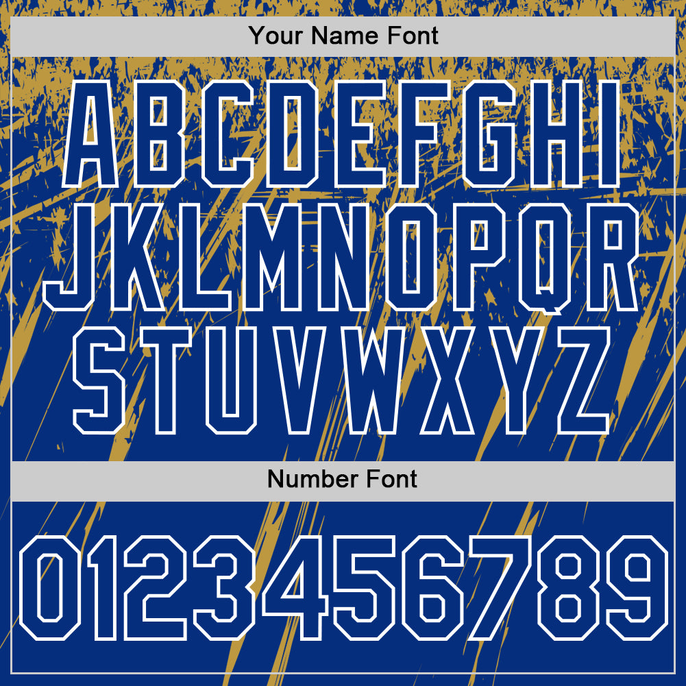 Custom Royal Old Gold-White Splash Bomber Full-Snap Varsity Letterman Hoodie Jacket