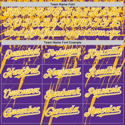 Custom Purple Gold-White Splash Bomber Full-Snap Varsity Letterman Hoodie Jacket