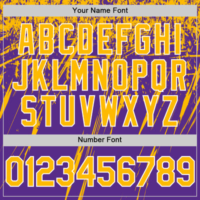 Custom Purple Gold-White Splash Bomber Full-Snap Varsity Letterman Hoodie Jacket