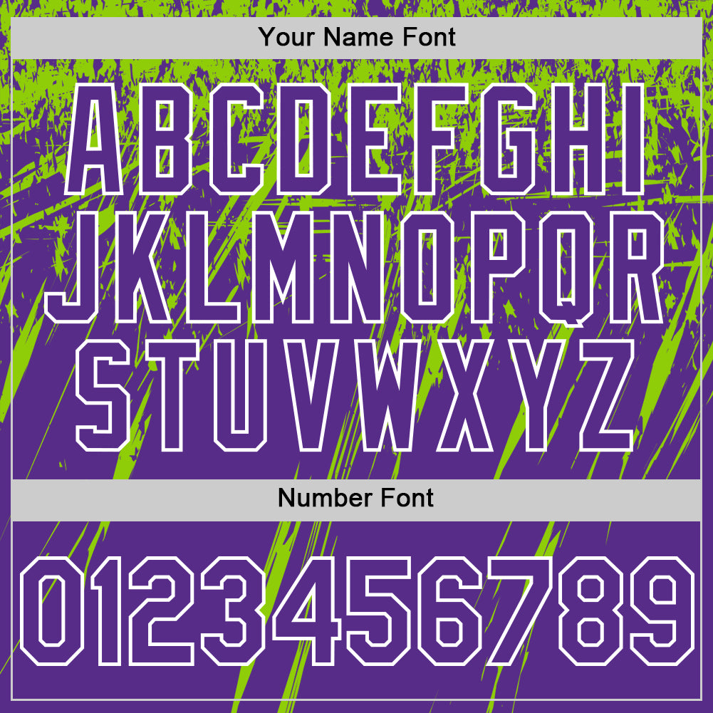 Custom Purple Neon Green-White Splash Bomber Full-Snap Varsity Letterman Hoodie Jacket