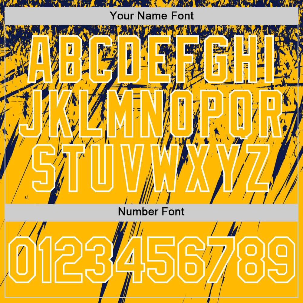 Custom Gold Navy-White Splash Bomber Full-Snap Varsity Letterman Hoodie Jacket