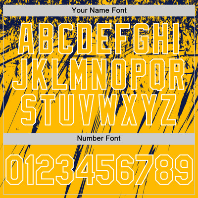 Custom Gold Navy-White Splash Bomber Full-Snap Varsity Letterman Hoodie Jacket