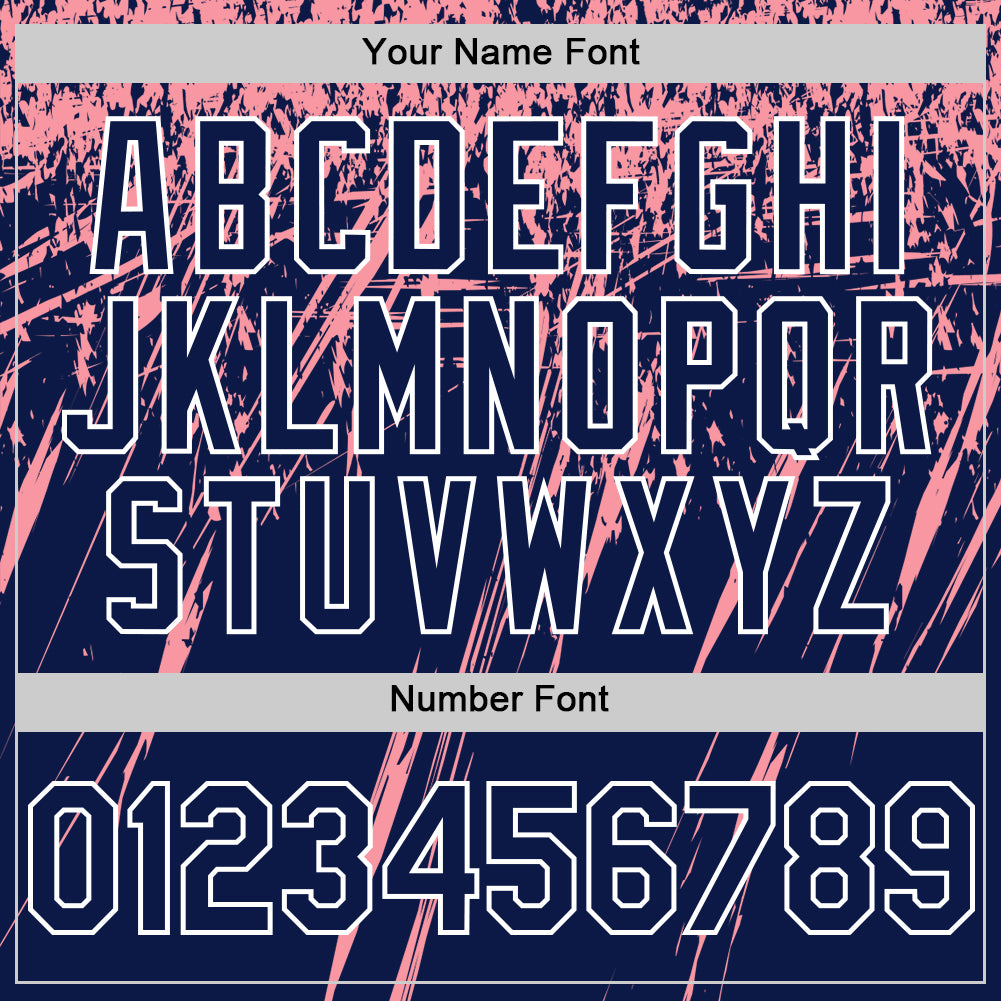 Custom Navy Medium Pink-White Splash Bomber Full-Snap Varsity Letterman Hoodie Jacket