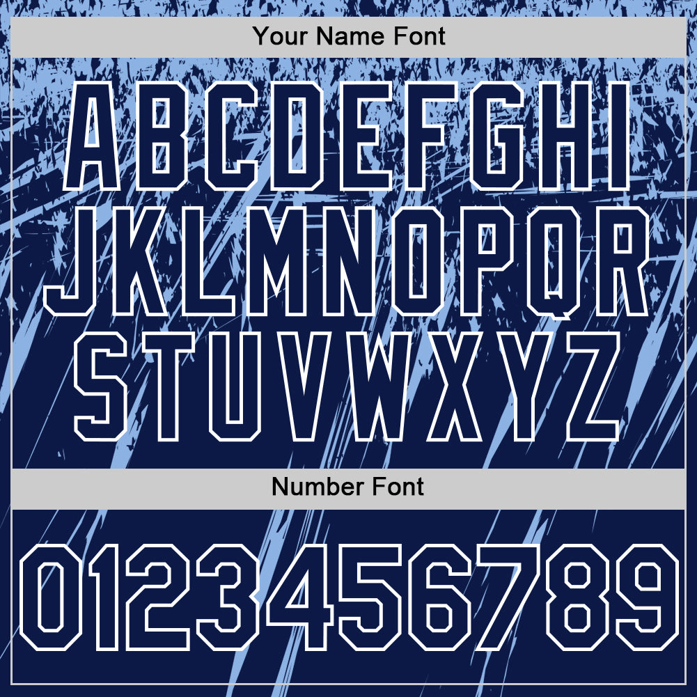 Custom Navy Light Blue-White Splash Bomber Full-Snap Varsity Letterman Hoodie Jacket