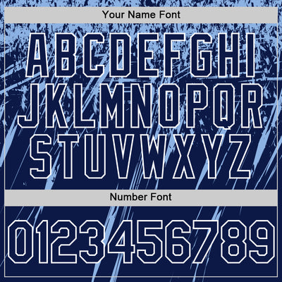 Custom Navy Light Blue-White Splash Bomber Full-Snap Varsity Letterman Hoodie Jacket