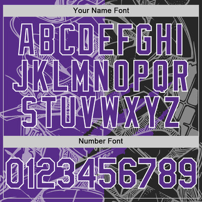 Custom Graffiti Pattern Purple Black-White Scratch Bomber Full-Snap Varsity Letterman Hoodie Jacket