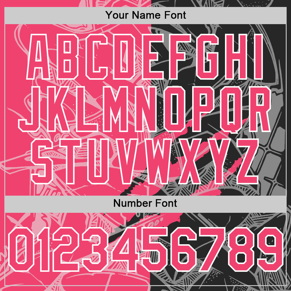 Custom Graffiti Pattern Neon Pink Black-White Scratch Bomber Full-Snap Varsity Letterman Hoodie Jacket