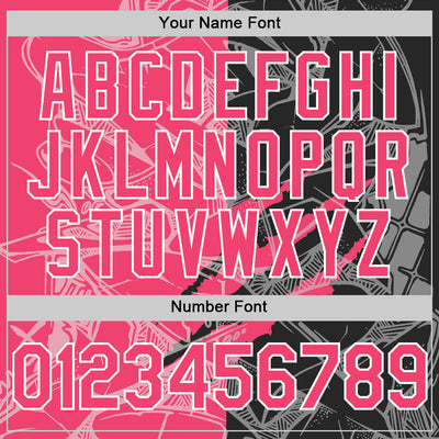 Custom Graffiti Pattern Neon Pink Black-White Scratch Bomber Full-Snap Varsity Letterman Hoodie Jacket