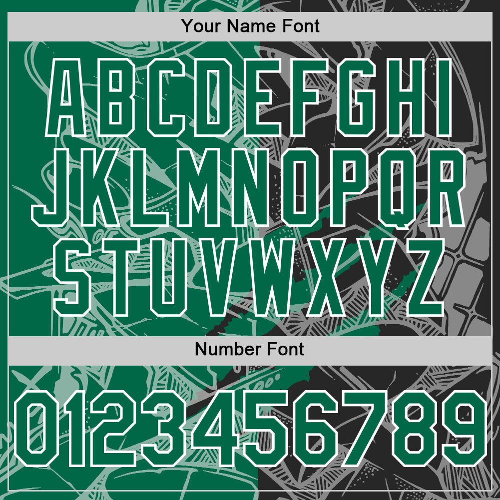 Custom Graffiti Pattern Kelly Green Black-White Scratch Bomber Full-Snap Varsity Letterman Hoodie Jacket