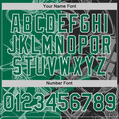 Custom Graffiti Pattern Kelly Green Black-White Scratch Bomber Full-Snap Varsity Letterman Hoodie Jacket