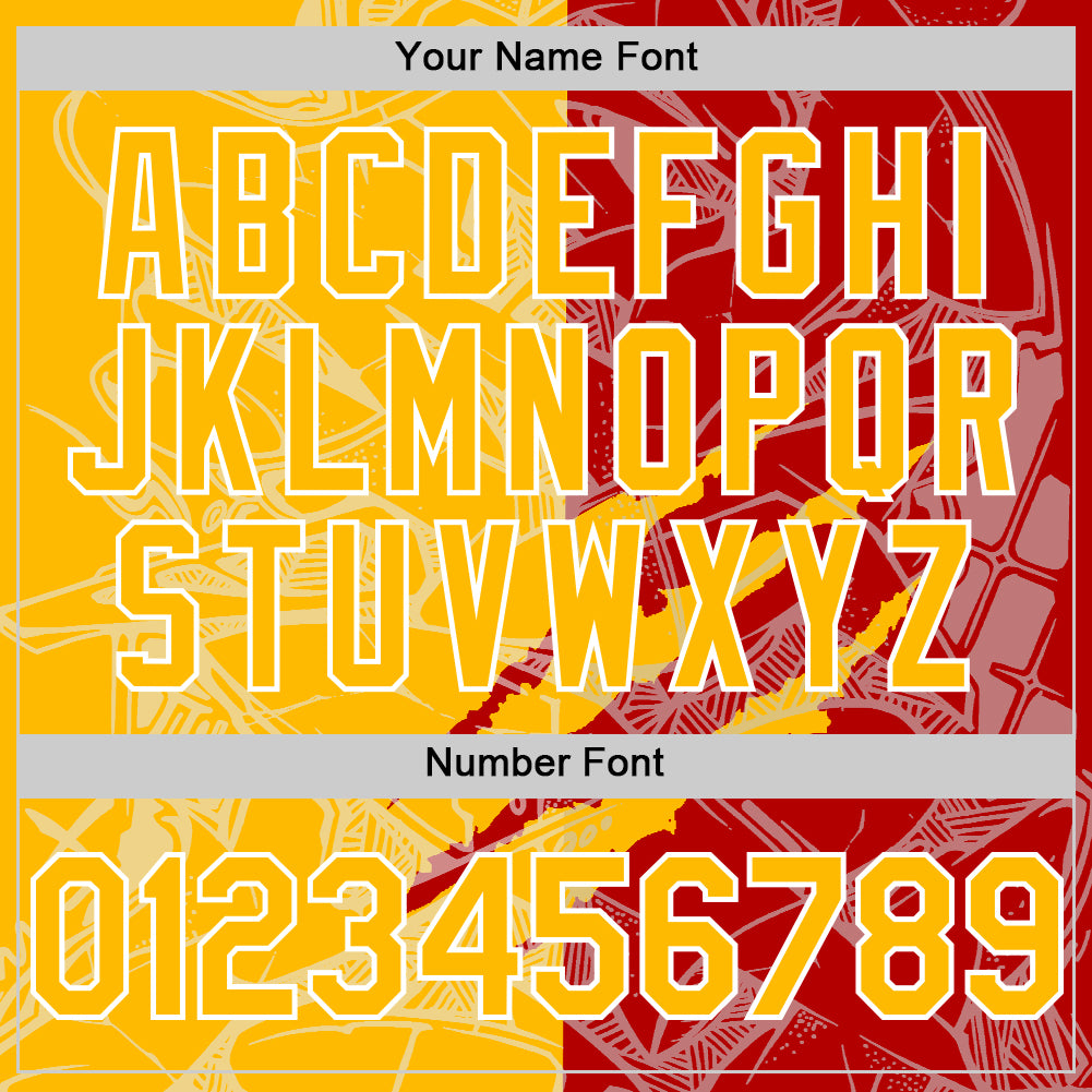 Custom Graffiti Pattern Gold Red-White Scratch Bomber Full-Snap Varsity Letterman Hoodie Jacket