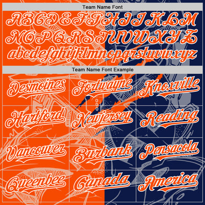 Custom Graffiti Pattern Orange Navy-White Scratch Bomber Full-Snap Varsity Letterman Hoodie Jacket