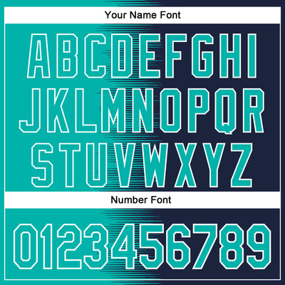 Custom Aqua Navy-White Gradient Line Bomber Full-Snap Varsity Letterman Hoodie Jacket