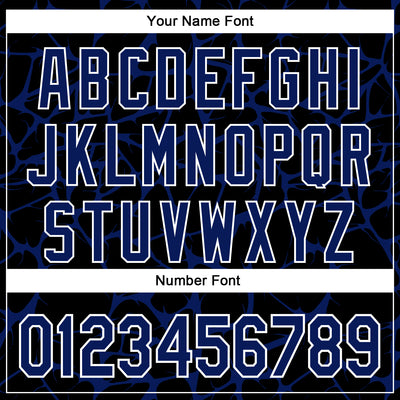 Custom Black Royal-White Abstract Network Bomber Full-Snap Varsity Letterman Hoodie Jacket