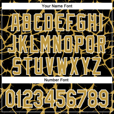 Custom Black Old Gold-White Abstract Network Bomber Full-Snap Varsity Letterman Hoodie Jacket