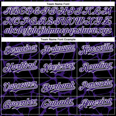 Custom Black Purple-White Abstract Network Bomber Full-Snap Varsity Letterman Hoodie Jacket