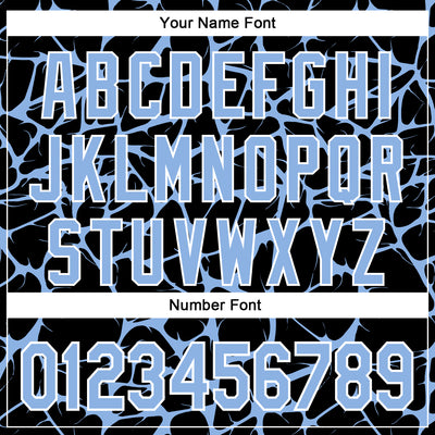 Custom Black Light Blue-White Abstract Network Bomber Full-Snap Varsity Letterman Hoodie Jacket