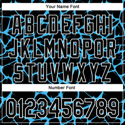 Custom Black Sky Blue-White Abstract Network Bomber Full-Snap Varsity Letterman Hoodie Jacket