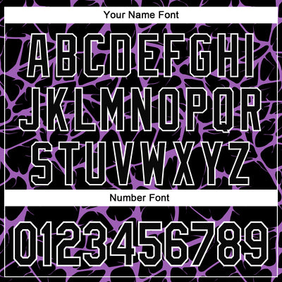 Custom Black Medium Purple-White Abstract Network Bomber Full-Snap Varsity Letterman Hoodie Jacket