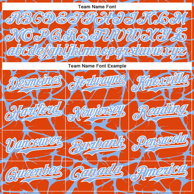 Custom Orange Light Blue-White Abstract Network Bomber Full-Snap Varsity Letterman Hoodie Jacket