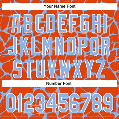 Custom Orange Light Blue-White Abstract Network Bomber Full-Snap Varsity Letterman Hoodie Jacket