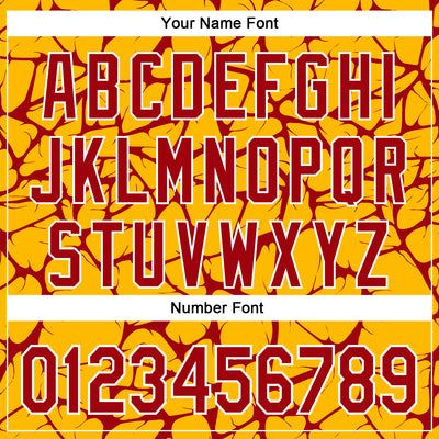 Custom Gold Red-White Abstract Network Bomber Full-Snap Varsity Letterman Hoodie Jacket