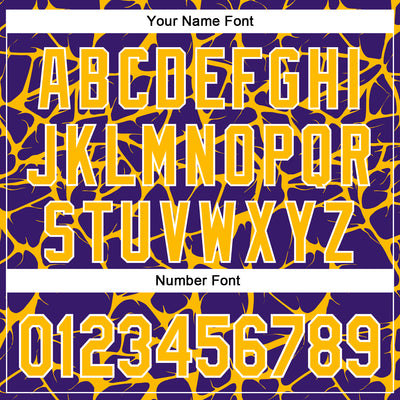 Custom Purple Gold-White Abstract Network Bomber Full-Snap Varsity Letterman Hoodie Jacket