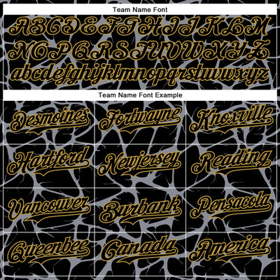 Custom Black Gray-Old Gold Abstract Network Bomber Full-Snap Varsity Letterman Hoodie Jacket