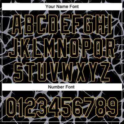 Custom Black Gray-Old Gold Abstract Network Bomber Full-Snap Varsity Letterman Hoodie Jacket