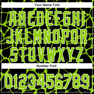 Custom Black Neon Green-White Abstract Network Bomber Full-Snap Varsity Letterman Hoodie Jacket