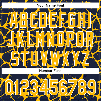 Custom Navy Gold-White Abstract Network Bomber Full-Snap Varsity Letterman Hoodie Jacket