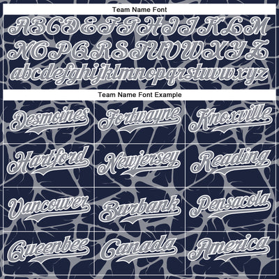 Custom Navy Gray-White Abstract Network Bomber Full-Snap Varsity Letterman Hoodie Jacket