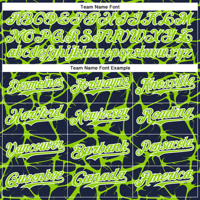 Custom Navy Neon Green-White Abstract Network Bomber Full-Snap Varsity Letterman Hoodie Jacket