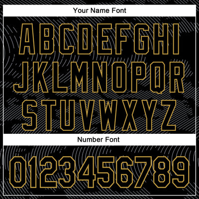 Custom Black Gray-Old Gold Curve Lines Bomber Full-Snap Varsity Letterman Hoodie Jacket