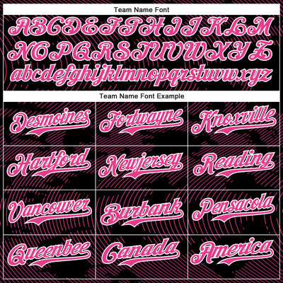 Custom Black Pink-White Curve Lines Bomber Full-Snap Varsity Letterman Hoodie Jacket