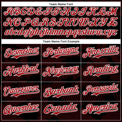 Custom Black Red-White Curve Lines Bomber Full-Snap Varsity Letterman Hoodie Jacket